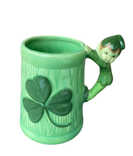 Primary image for Vintage St Patricks Day Irish Leprechaun Pixie Elf Shamrock Green Mug FREE SHIP