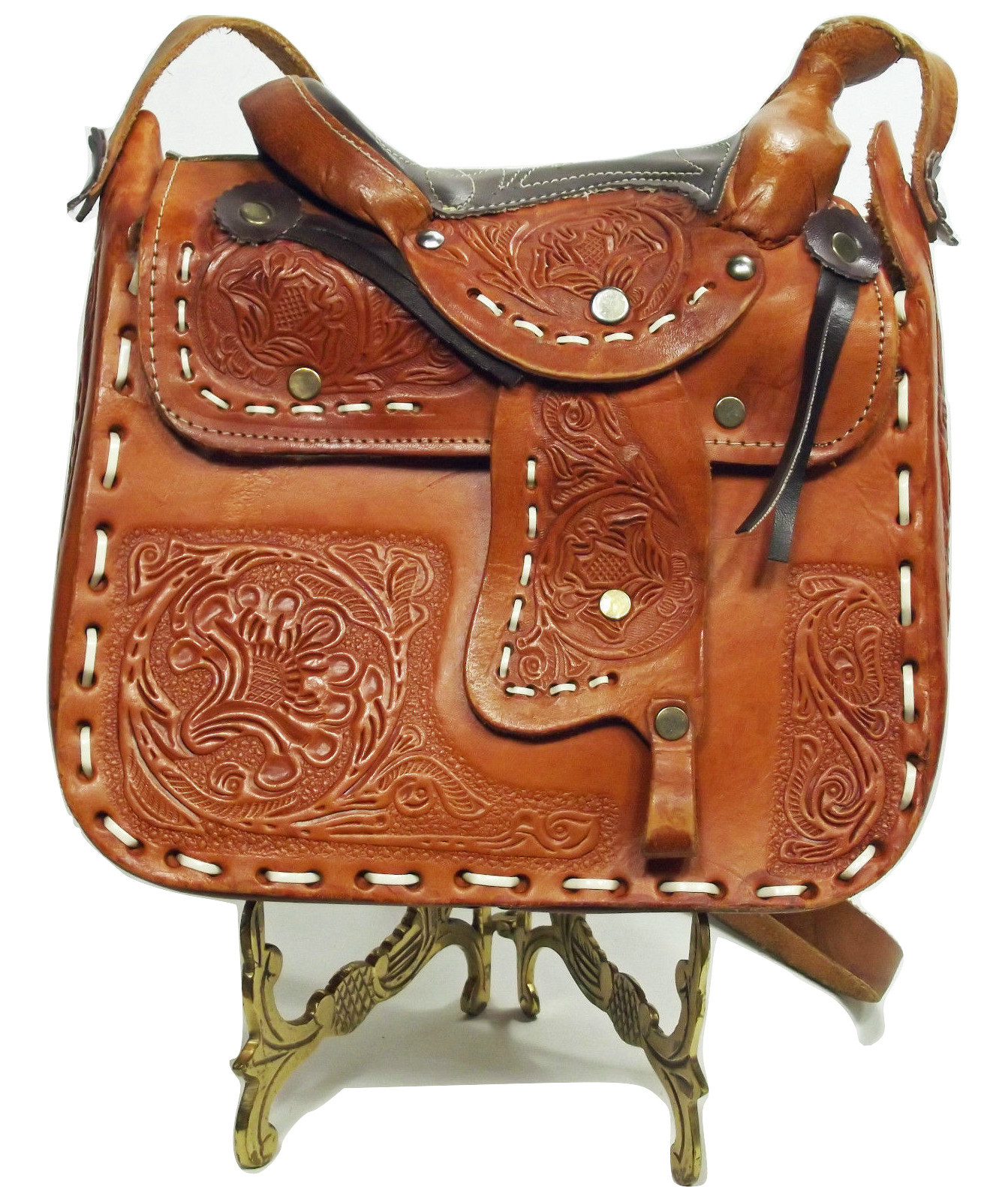 Purse Hand Tooling Floral Stamped Leather Horse Saddle Handbag (2L3B22 ...