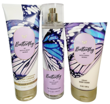 BUTTERFLY Bath & Body Works 3 pc Set Fragrance Mist Body Cream Scrub Wash NEW - $36.14