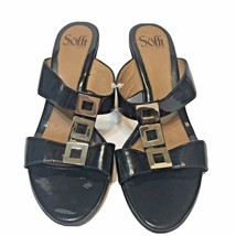 Sofft Womens Black Patent Silver Accents Sandals Slides Heel Size 8.5N - $18.54