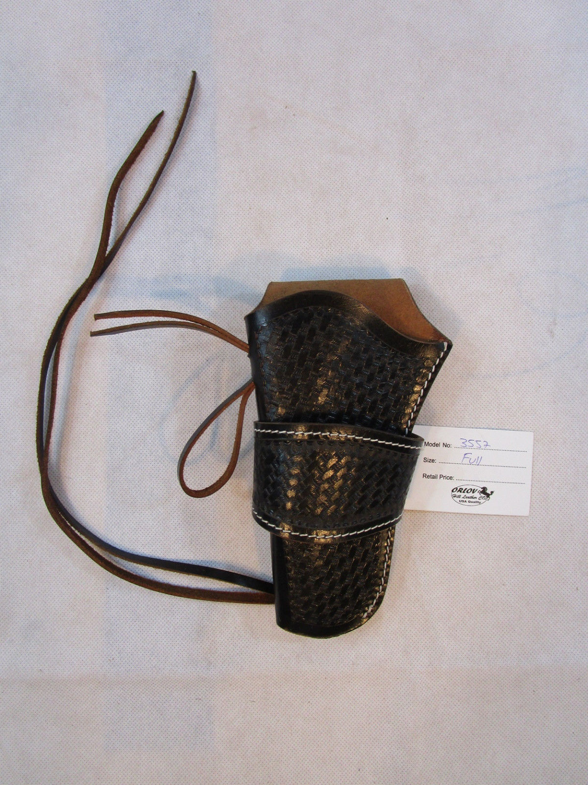 WESTERN LEATHER BASKET WEAVE TOOLED GUN HOLSTER SINGLE ACTION REVOLVER