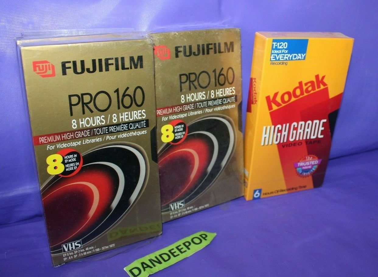 4 Fujifilm Kodak Blank VHS 4 Piece Tapes Movie Recording Media Pro 160 ...