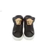 VERSACE BLACK LEATHER PALAZZO UNISEX SNEAKERS w/ GOLD MEDUSA. 39 - $668.25