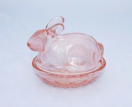 New Pink Glass Bunny on Nest Depression Style Rabbit in Basket Retro - $15.00