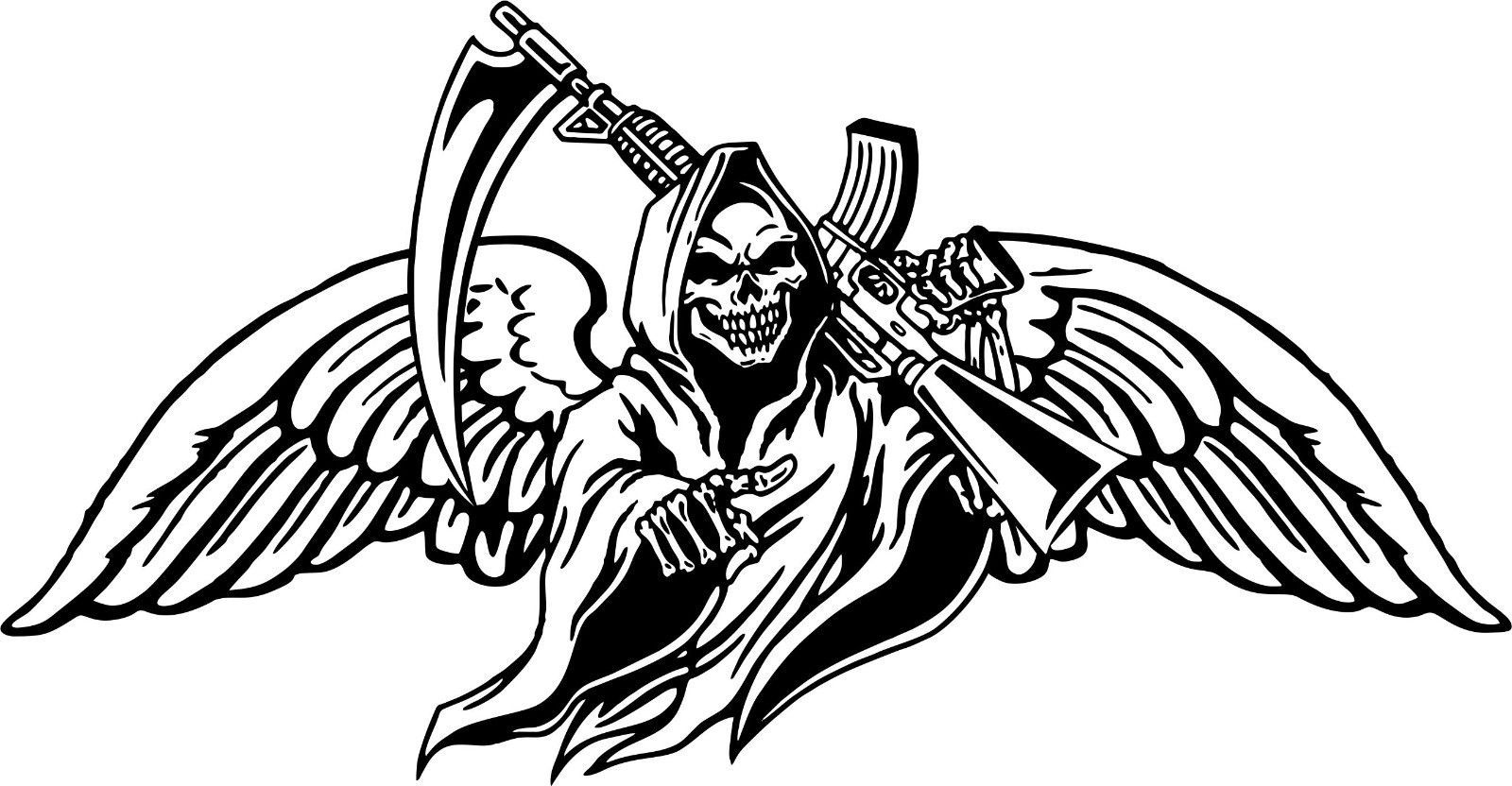 Grim Reaper Gun Scythe Wings Skull Monster Car Truck Window Vinyl Decal Sticker Graphics Decals 4502