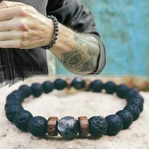 Men Bracelet Natural Moonstone Bead Tibetan Buddha Bracelet chakra Lava ... - $16.86+