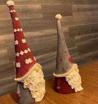 Santa Gnome Scandinavian Figurines Set of 2 White Beard & Tall Hat 10" 12" High image 3