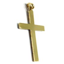 18K YELLOW WHITE GOLD CROSS PENDANT 30mm, 1.18 inches, ROUNDED WORKED STRIPED image 3