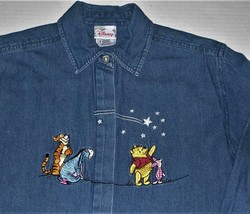 VTG Disney Store POOH, TIGGER, Eeyore Piglet Embroidered Demim Shirt Size Small - $24.20