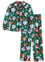 Boys Christmas Pajamas 2 Pc Up Late Green Sports Balls Coat Top Pants-si... - $23.76