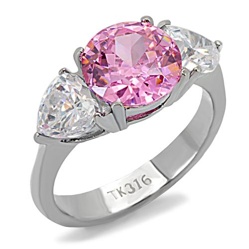 Pink Ice CZ Clear Hearts Ring Stainless Steel TK316