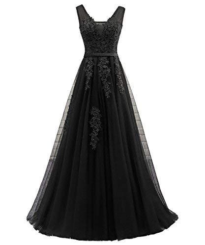 Kivary Plus Size V Neck Tulle Corset Formal Prom Evening Dress Bridesmaid Black