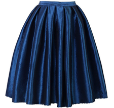 Women Pink Full Pleated Party Skirt A Line High Waist Knee Length Taffeta Skirt  image 4