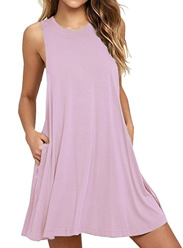 WEACZZY Women's Sleeveless Pockets Casual Swing T-Shirt Dresses Pink, S ...