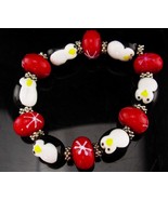 Large Lampwork Penguin glass bracelet - Red Snowflake Christmas jewelry ... - $65.00