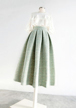 Light Blue Women Winter Midi Holiday Skirt A-line Woolen Pleated Skirt Plus Size image 9