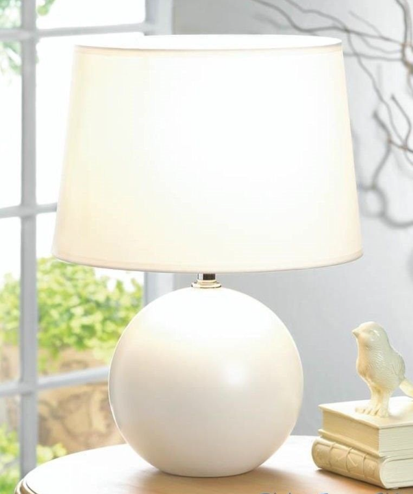 Small WHITE ROUND BASE Table Lamp w/ Fabric Shade - Lamps