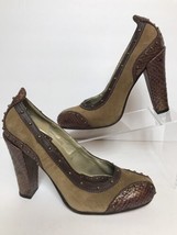 Sam Edelman Brown Leather Suede Brass Studded Round Toe Heels 4.5" Stilleto 9 M  - $29.69