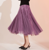 Purple Long Tulle Sequin Skirt High Waisted Christmas Holiday Skirt Outfit image 9
