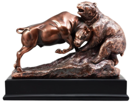 Charging Bull Goring Bear Bronze Statue Wall Street Stock Market With Base - $118.79