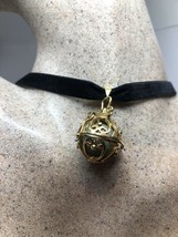 Vintage Genuine Aventurine Bronze Cage Locket Necklace Choker - $51.48