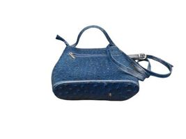 New Midnight Blue Ostrich Genuine Leather Made in Italy Crossbody Bag Purse image 3