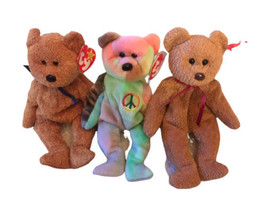 TY Beanie Babies Set of 3 Bears - Fuzz, Curly & Peace - $13.88