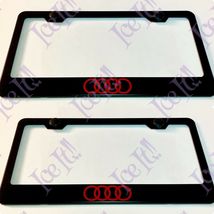 2X Red AUDI LOGO Stainless Steel Black License Plate Frame W/ Bolt Caps - $24.74