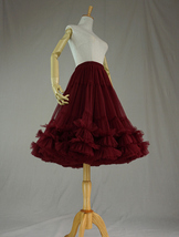 Burgundy MIDI Tulle Skirt Plus Size High Waist Tulle Midi Skirt Dance Skirt image 7