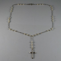 .925 RHODIUM NECKLACE WITH SMALL WHITE PEARLS AND CROSS image 2