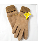 New w/ Tag Vintage Tan Suede Leather Gloves with Knit Linings Cuff Tan S... - $29.49