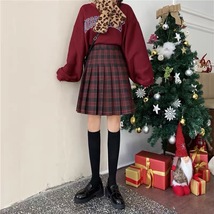 Lady Classic Wine Red Plaid Skirt Plus Size Pleated Plaid Skirt Christmas Outfit image 2