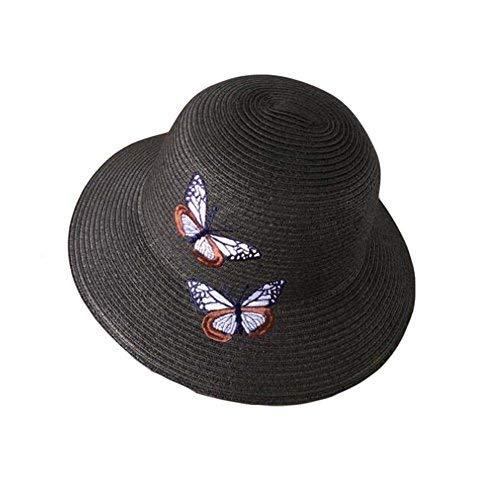 PANDA SUPERSTORE Women¡¯s Butterfly Embroidery Beach Sun Hat Foldable Summer Str