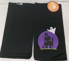 2 SAME JUMBO EMBROIDERED KITCHEN TOWELS, 16&quot; x 28&quot;, HALLOWEEN,HAUNTED GH... - $12.86