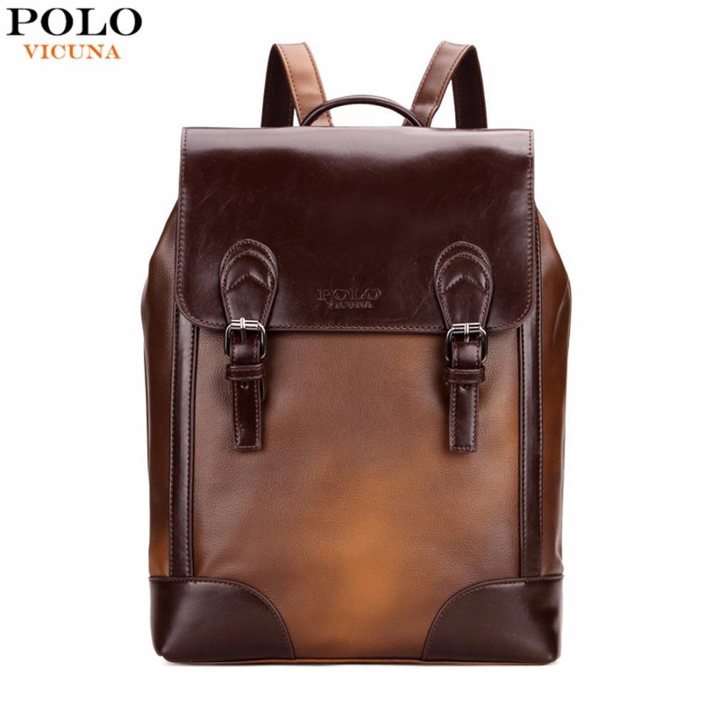 VICUNA POLO Vintage Gradient Brown Color Mens Leather Backpack Preppy ...