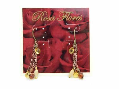 New Old Stock ROSA FLORES Topaz Crystal Faux Wood Dangle Earrings - $19.80