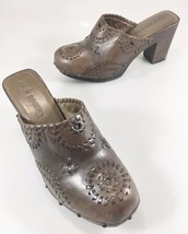 Jack Rogers 7.5 M Brown Leather Whipstitched 3.5&quot; Heels Mules Shoes - $47.53