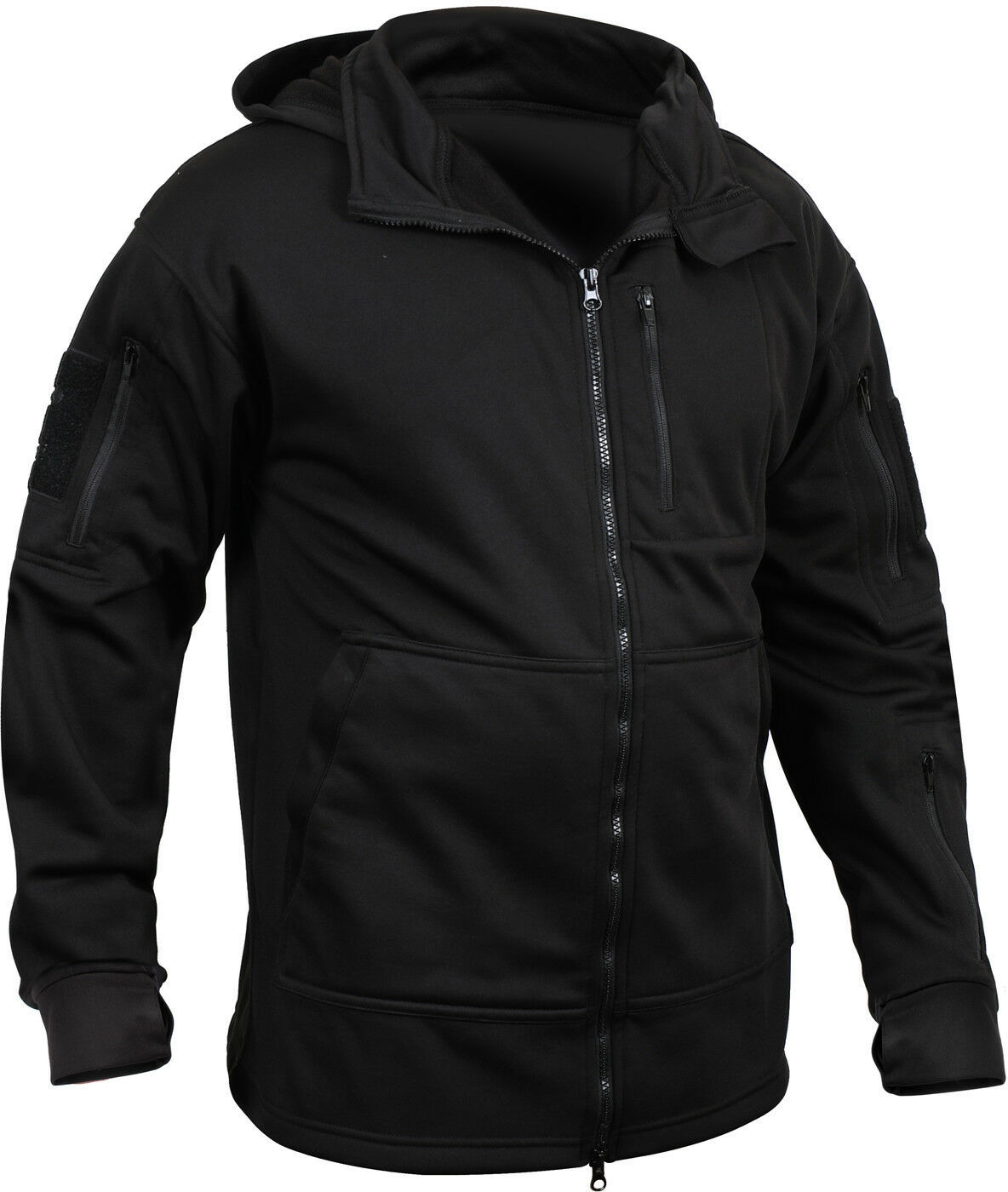 Black Tactical Fleece Hoodie Sweatshirt Covert Zipper Jacket Multi ...