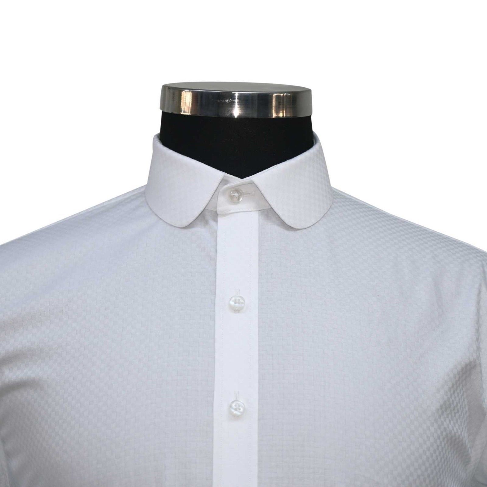 Mens Penny collar Peaky Blinders White checks shirt Round Grandad Round ...