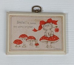 Hallmark vintage plaque &quot;Smile It Makes the World brighter&quot; Mushrooms Mo... - $4.94