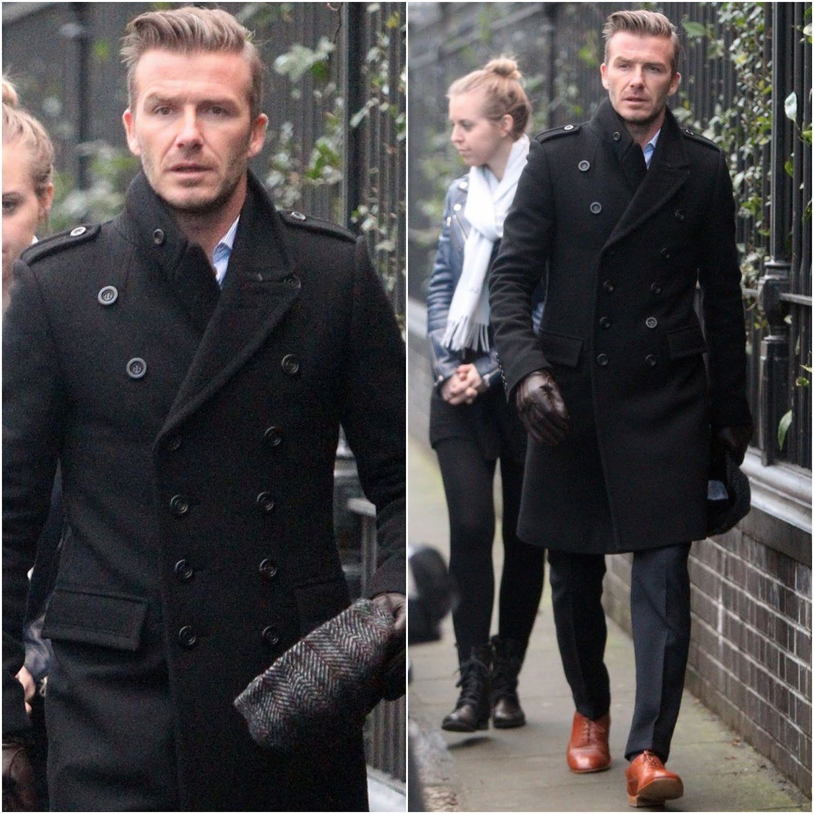 Mens David Beckham Wool Double Breasted Buy Men's Black David Beckham Pea Coat