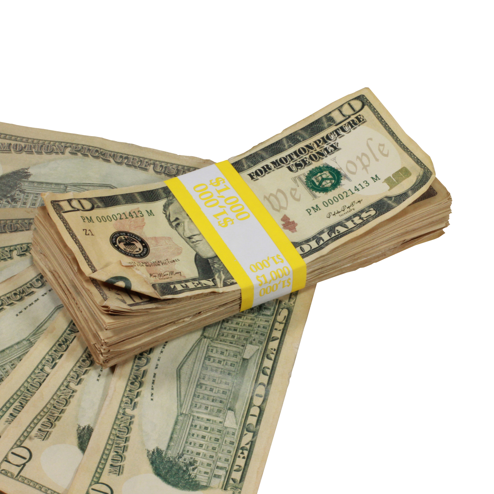 PROP MOVIE MONEY New Series $10 Full Print Aged Prop Money Stack