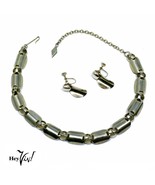 Vintage Necklace and Screw Back Earring Set - Deco Curved Metal Design - Hey Viv - $30.00