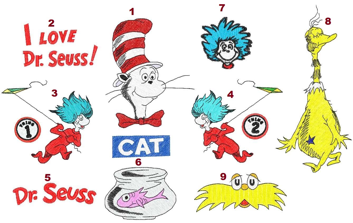 9 designs Cat in the Hat Dr Seuss digitized embroidery designs Digital