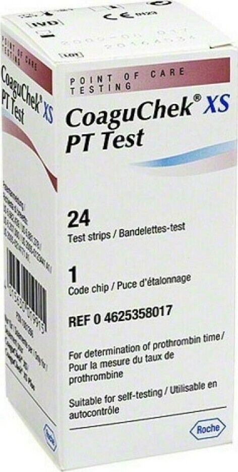 ROCHE COAGUCHEK XS PT/INR Prothrombin 24 TEST STRIPS BOX  long exp. date