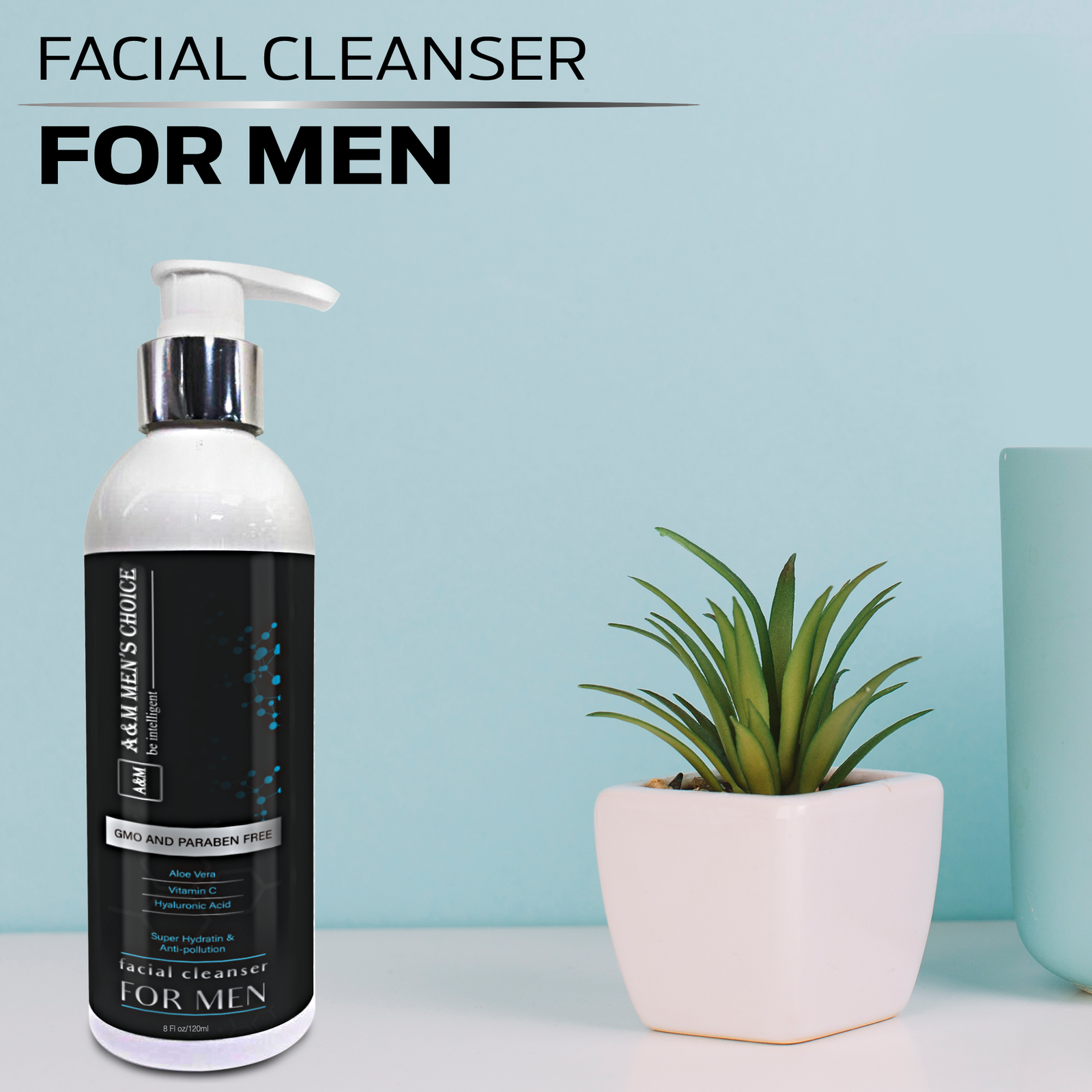 Natural Facial Cleanser for MenHyaluronic Acid,Vitamin C and AloeFace Wash Men Cleansers