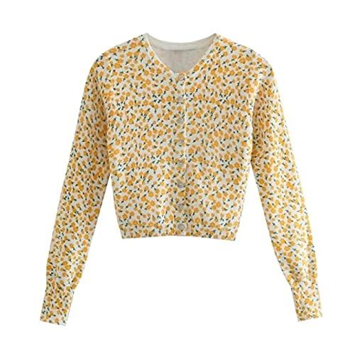 Floral Print Breasted Slim Knitting Sweater Female Basic O Neck Long Sleeve Chic