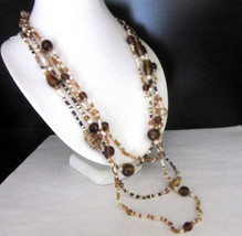 Two Extra Long Layering Necklaces Glass Beads Flapper Style Single Strands 49 In - $18.00