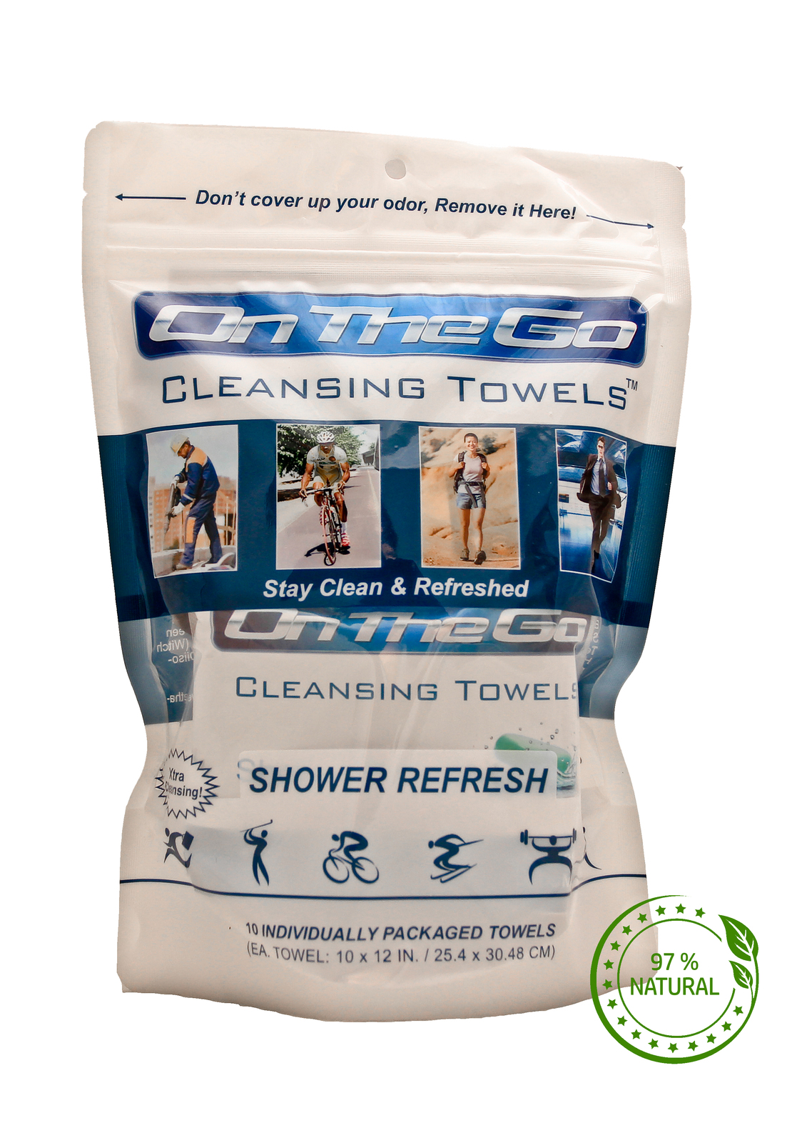 On The Go Towels Large Body Wipes Shower Refresh 10 Pack