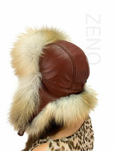 Golden Island Fox Fur Hat With Brown Leather Natural Saga Furs Fur Trapper Hat image 5